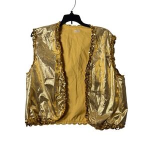 Vintage Gold Metallic Sequin Vest Men L Handmade Sultan Costume Theatrical Piece